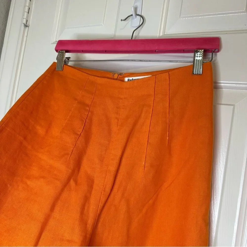 Reformation Citrus Orange 100% Linen Isabel 2 Piece Outfit Sz 4 Coastal Cruise